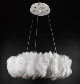 Люстра підвісна з пір'ям на 6 лампочок 26005 Білий 40-90х50х50 см.
