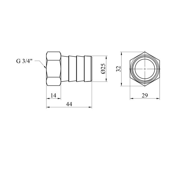 Штуцер Karro 3/4" РВ, D=25 мм нікельований KR-820 | Зображення 1