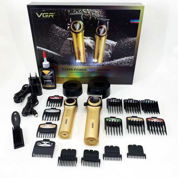 Набір VGR 2 в 1 V-001 V-977 GOLD, акумуляторна машинка для стрижки та триммер. Колір: золотий | Зображення 2