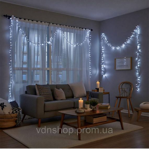 Новогодняя гирлянда комнатная нить 22 м 220 LED комнатная гирлянда белый провод Белый свет W220LED22MWW | Зображення 5
