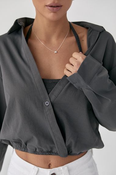 Коротка сорочка у комплекті з майкою в рубчик - сірий цвет, ONE SIZE (є розміри) | Зображення 3