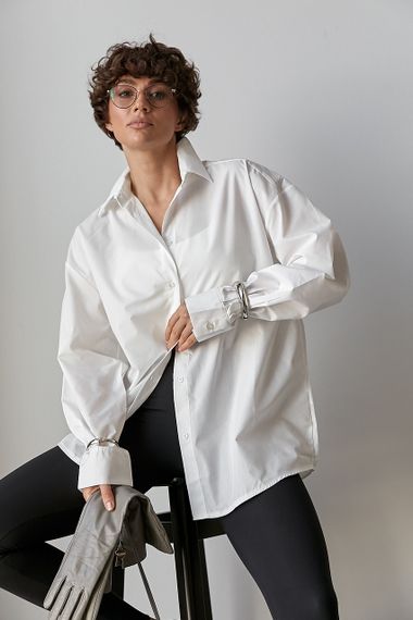 Однотонна класична сорочка з напівкруглим низом - білий цвет, S (є розміри) | Зображення 4