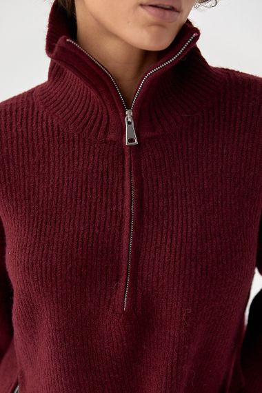 В'язана жіноча кофта з блискавками - бордо цвет, ONE SIZE (є розміри) | Зображення 3