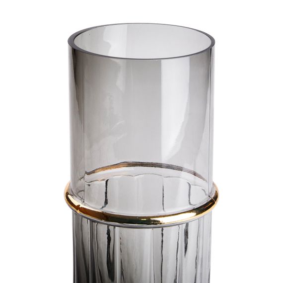 Декоративная ваза для цветов из серого стекла с золотым ободком 25 см HP-1704 | Зображення 1