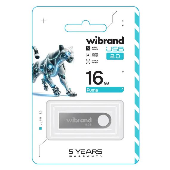 USB флеш накопичувач Wibrand 16GB Puma Silver USB 2.0 (WI2.0/PU16U1S) | Зображення 1