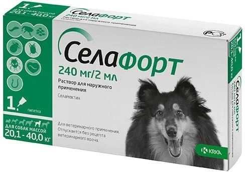 Краплі на холку KRKA Селафорт для собак вагою 20.1-40 кг 1 піпетка