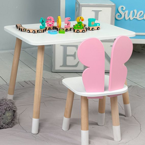 Дитячий прямокутний стіл та стільчик рожевий метелик з білим сидінням. Дитячий  білий столик | Зображення 7