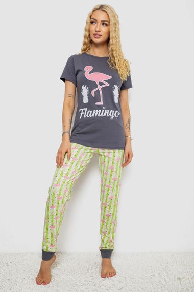 Піжама жіноча з принтом, колір сіро-зелений, 243R15897