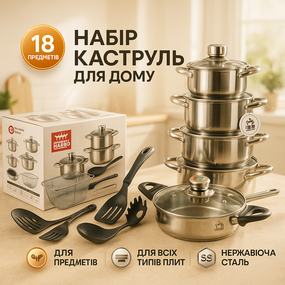 Набір каструль для електроплити, Набір каструль з жаростійкою кришкою, Каструлі з кришками BS-12