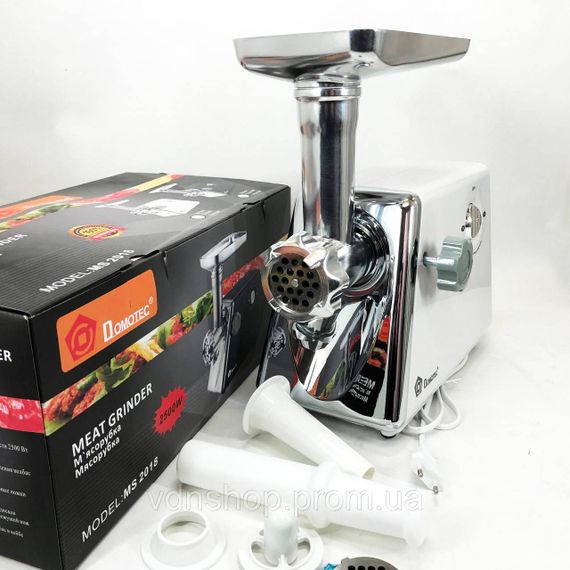 М'ясорубки надійні Domotec, Електрична м'ясорубка з додатковими насадками 'ясорубки для ковбасок NU-94 | Зображення 1