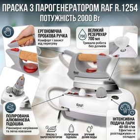 Праска з парогенератором, алюмінієвою підошвою і корковою ручкою RAF R.1254 2000W