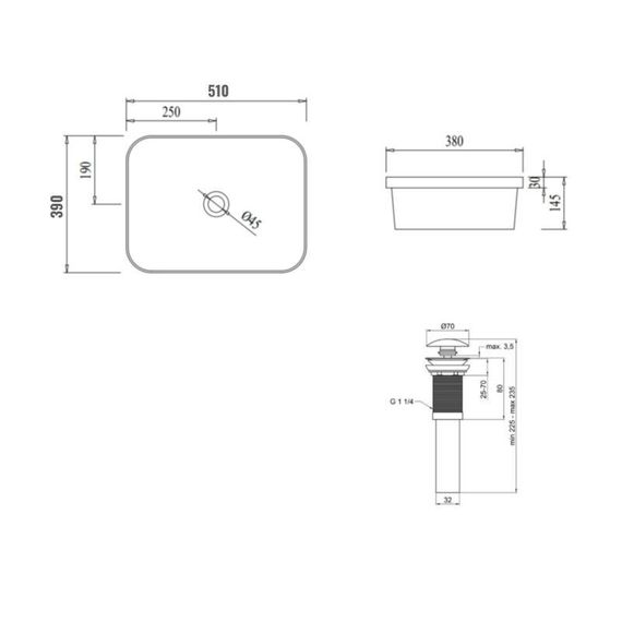 Комплект Qtap Scorpio: Раковина врізна прямокутна 510х390х145 мм White + Донний клапан PU02 | Зображення 1