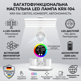 Настільна LED-лампа з 4 панелями, вентилятором і дисплеєм KRX-104