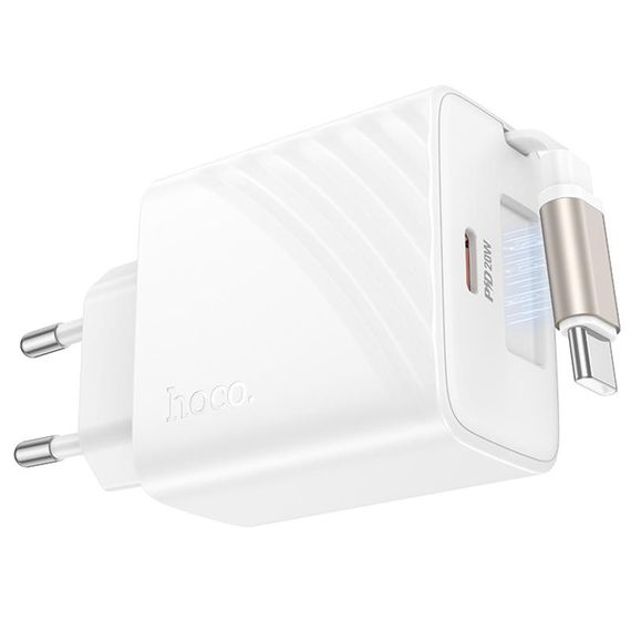 МЗП Hoco N57 Full PD20W with retractable cable Type-C (2USB-C) White | Зображення 1