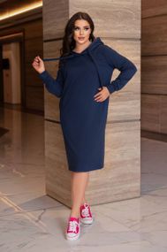 Жіноча довга вільна спортивна сукня-худі з капюшоном колір темно-синій, розмір  54/56 IS830