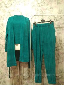 Женский Велюровый домашний комплект тройка халат футболка штаны мятный бархатный костюм пижама 42