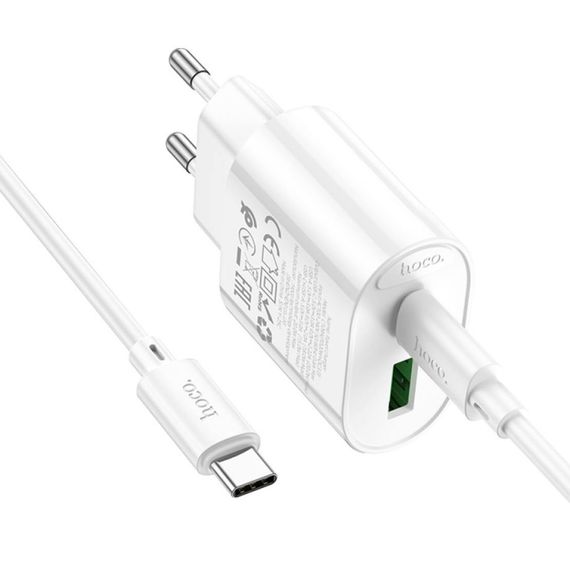 Мережевий зарядний пристрій Hoco C109A USB + Type-C та кабель Type-C to Type-C 20W | Зображення 3