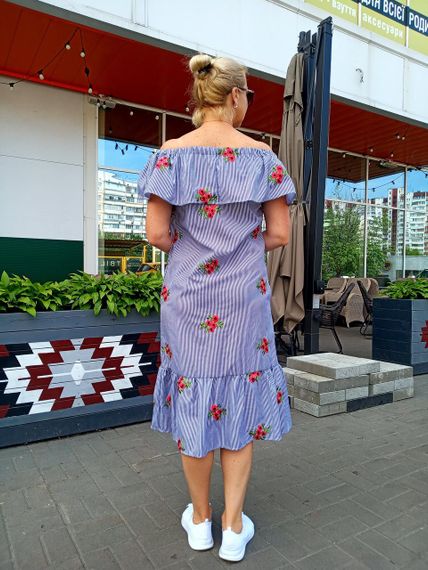 Плаття на гумці в смужку з вишивкою | Зображення 2