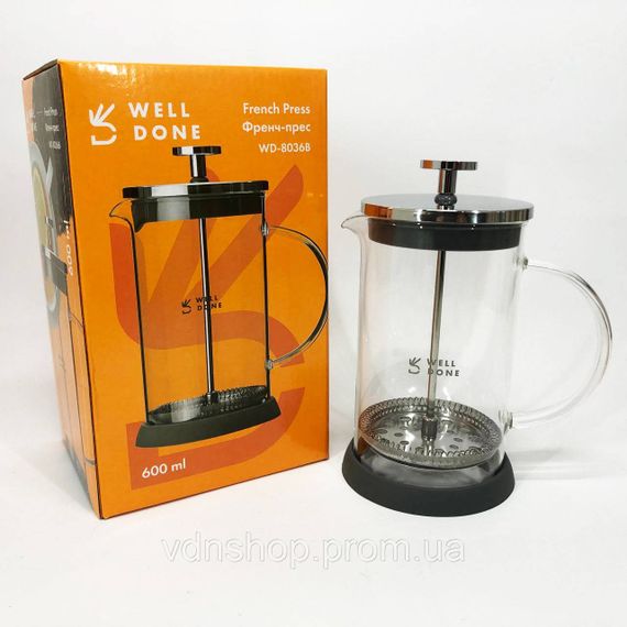 Френч-прес красивий Well Done WD-8036B 600 мл, Домашній френч-прес з якісного матеріалу MY-10