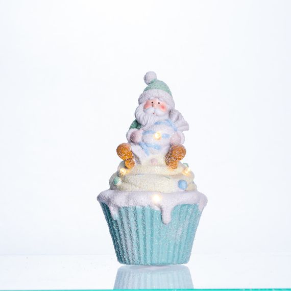 Новорічна декоративна фігурка з підсвіткою 10×10×17.5 см Новорічний декор Санта-Клаус на кексі з порцеляни CR-6-7