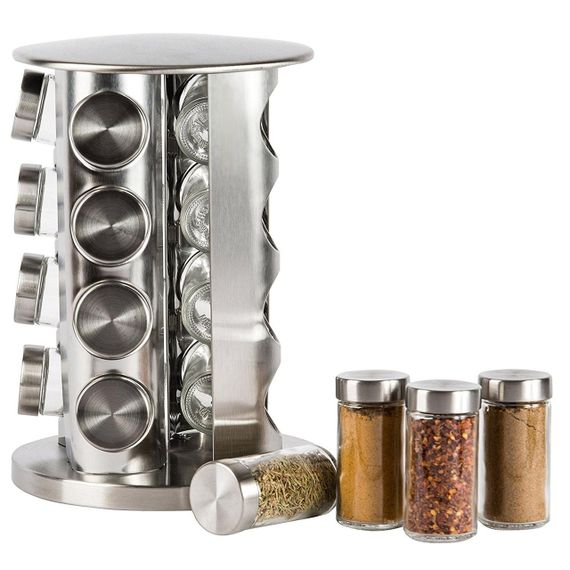 Набір ємностей для спецій Spice Wood Carousel ∙ Карусель - спецівниця на підставці ∙ 16 скляних баночок | Зображення 4
