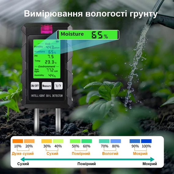 Аналізатор ґрунту 6в1 рН температура освітленість плодородіння вологість ґрунту та повітря (ST-03) | Зображення 5