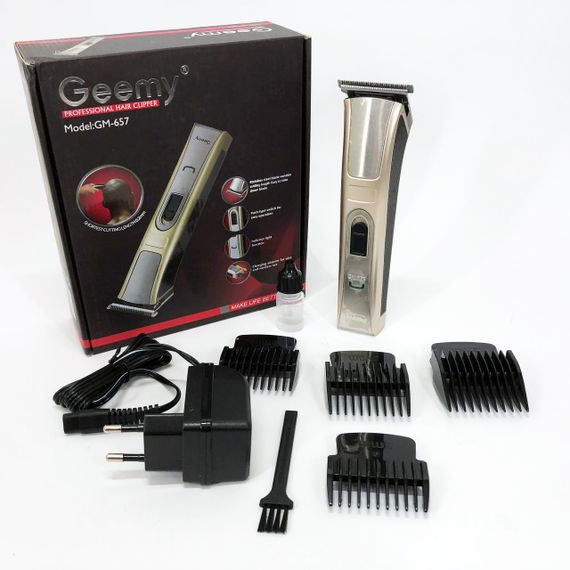 Машинка для стрижки Gemei GM-657 бездротова з комплектом насадок, Перукарські машинки