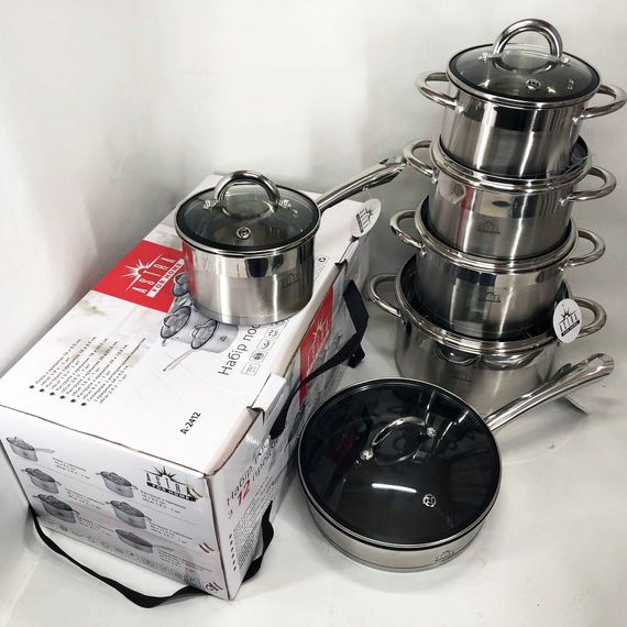 Набір посуду 12 предметів ASTRA A-2412, набір казанів, набір каструль з нержавіючої сталі | Зображення 5