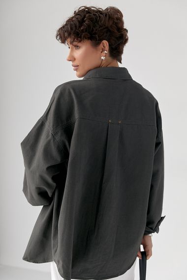 Вільна котонова сорочка на кнопках - сірий цвет, ONE SIZE (є розміри) | Зображення 1