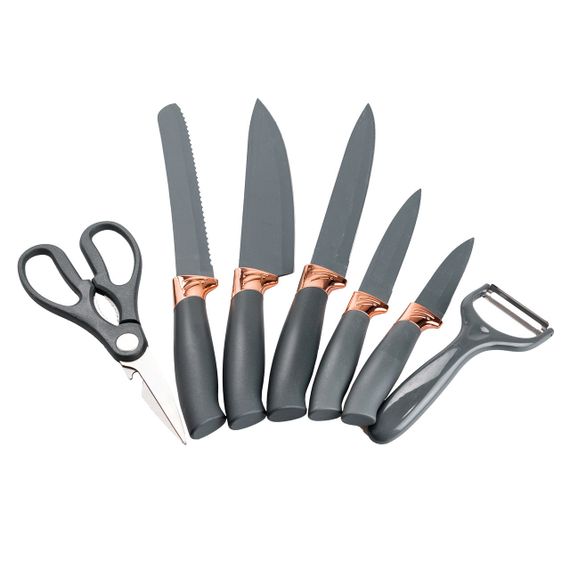 Набор кухонных ножей 5 штук с ножницами и овощечисткой 33/23.5/24.5/19.5 см Черный HP27476 | Зображення 7