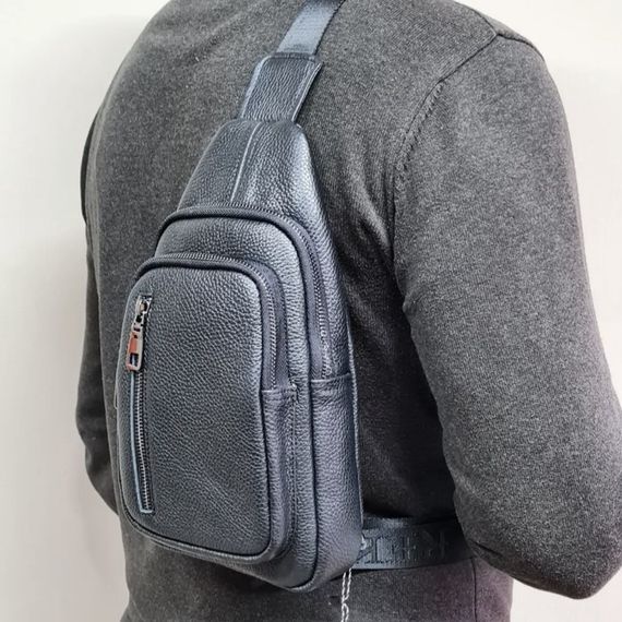 Сумка-слинг мужская черная через плече из натуральной кожи TIDING BAG 68223 | Зображення 2