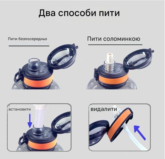 Еко-пляшка KANGZYUAN 2200 мл (2.2 л) — Помаранчева Tritan BPA-free, ударостійка, спортивна з ручкою та ремінцем | Зображення 3