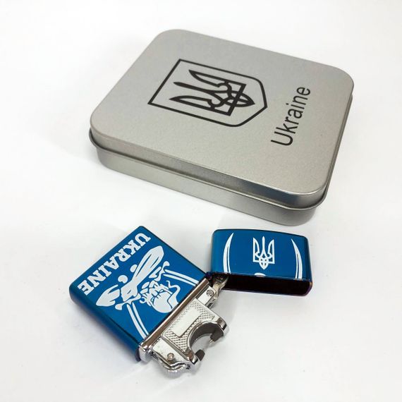 Дугова електроімпульсна запальничка USB Україна (металева коробка) HL-449. Колір: синій | Зображення 3