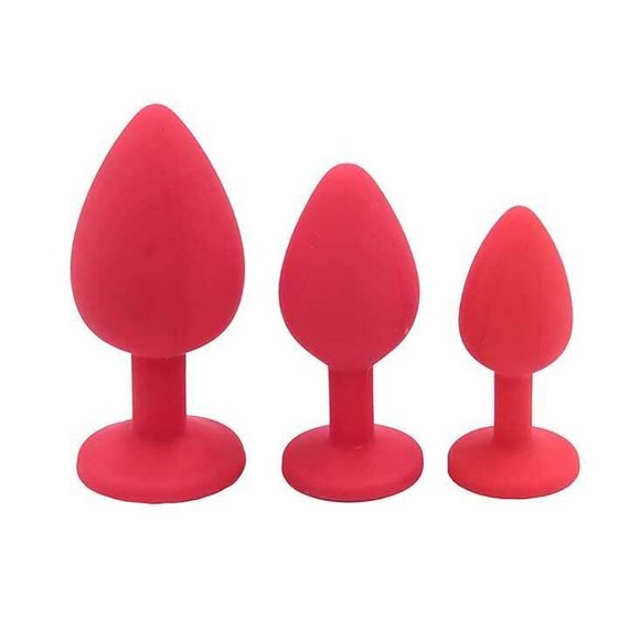 Набір силіконових анальних пробок із кристалом 3шт. (S, M, L) червоний