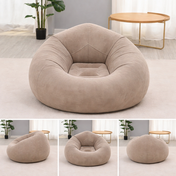 Надувное кресло-пуф Inflatable Sofa / Надувное кресло-мешок 110×110×85 см Бежевый | Зображення 1