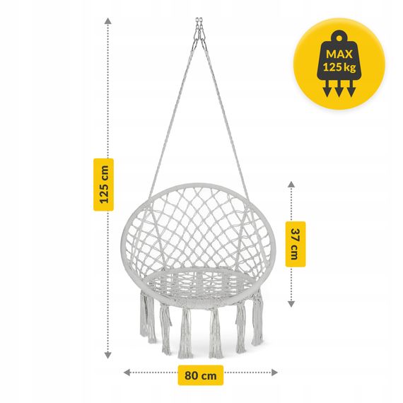 Крісло-гойдалка 4FIZJO Boho Dream 80 см підвісна, плетена Grey (P-5905973404525) | Зображення 4