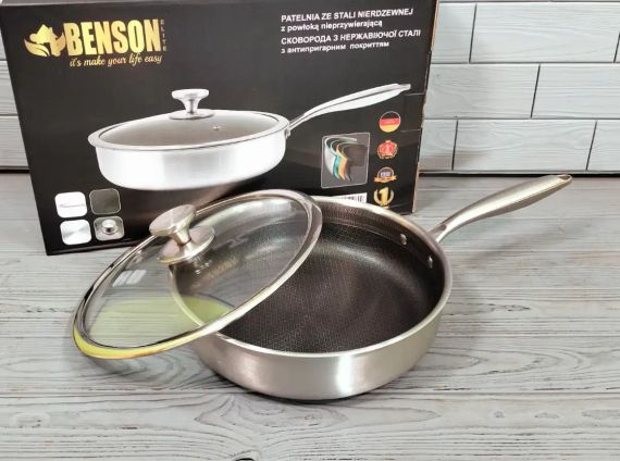 Глубокая сковорода из нержавеющей стали 28 см. Benson BN-588 | Зображення 8