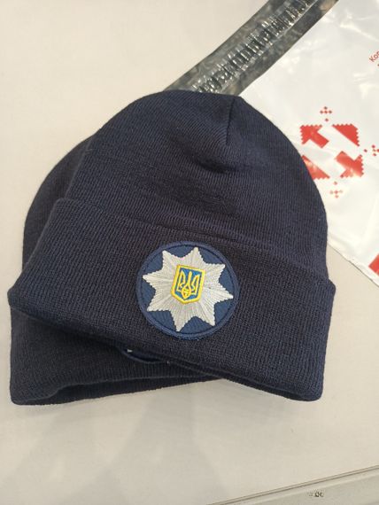 Шапка с кокардой полиции вязаная темно-синяя (без флиса) | Зображення 3