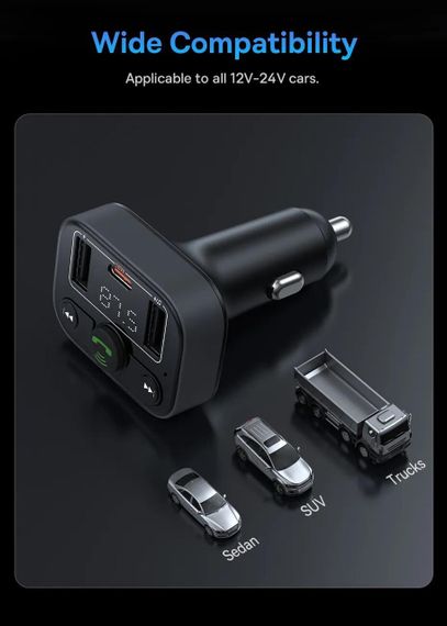 FM модулятор Baseus S-09 Lite Bluetooth FM Launcher 2USB + Type-C