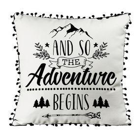Подушка из мешковины с помпонами And so the adventure begins 45x45 см (45PHBP_URB005)