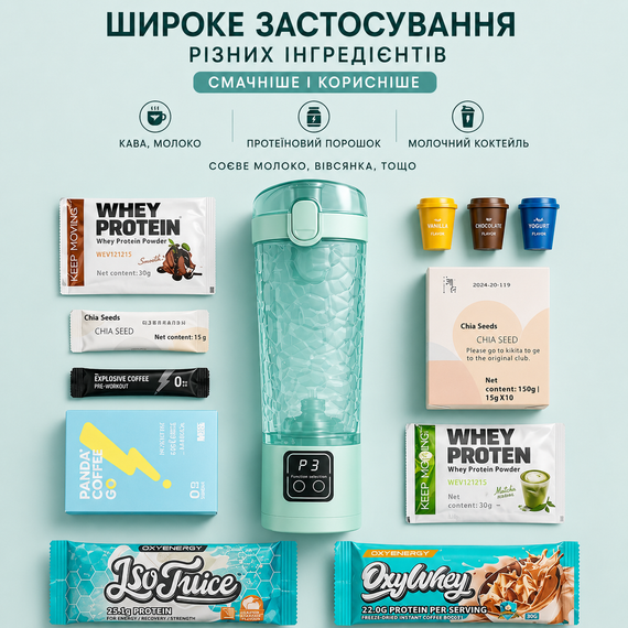 Электрический аккумуляторный шейкер (700 мл) - Зеленый глянец, USB-зарядка и антискользящий дизайн | Зображення 1