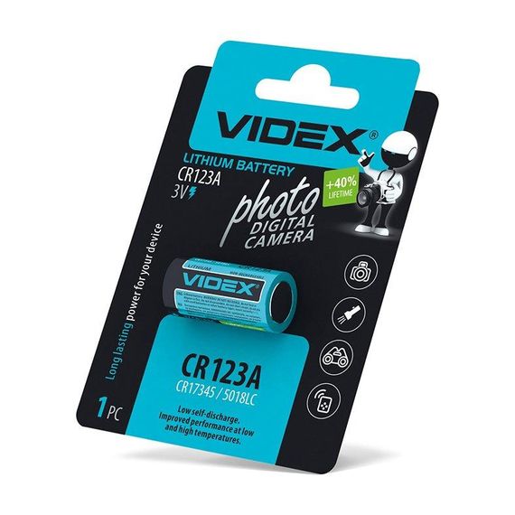 Батарейка літієва Videx CR123A 1шт BLISTER CARD | Зображення 1