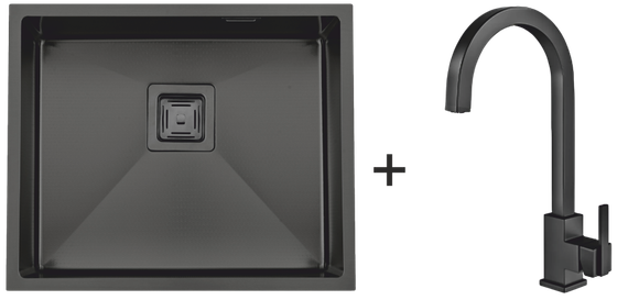 Мийка Quadro 53 Celldecor Nano Graphite + Змішувач FKM 71 Black Steel 8213.401.0050