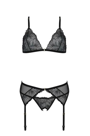 Комплект з відкритим доступом Passion DELIENA SET XXL/XXXL black, ліф, стрінги, пояс для панчіх | Зображення 2