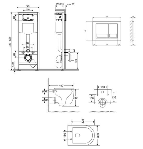 Набір Qtap Nest 4 в 1 підвісний унітаз Taurus Ultra Quiet 490x360x380 + комплект інсталяції QT2433084EUQW46151 | Зображення 1