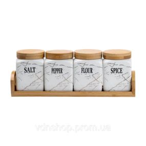 Набор для сыпучих продуктов 4 штуки по 300 мл на бамбуковой подставке HP1210