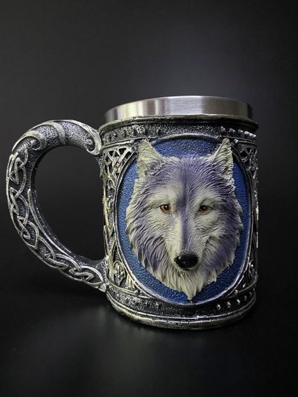 Кружка Вовк 400 мл — 3D келих із нержавіючої сталі та епоксидної смоли 400мл.