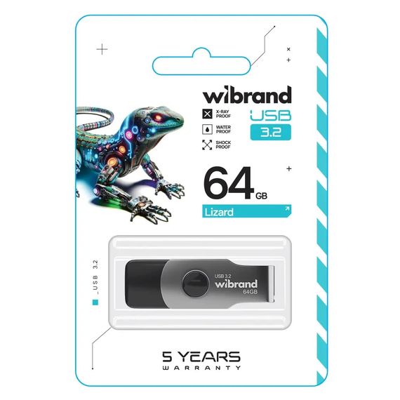USB флеш накопичувач Wibrand 64GB Lizard Black USB 3.2 Gen 1 (USB 3.0) (WI3.2/LI64P9B) | Зображення 2