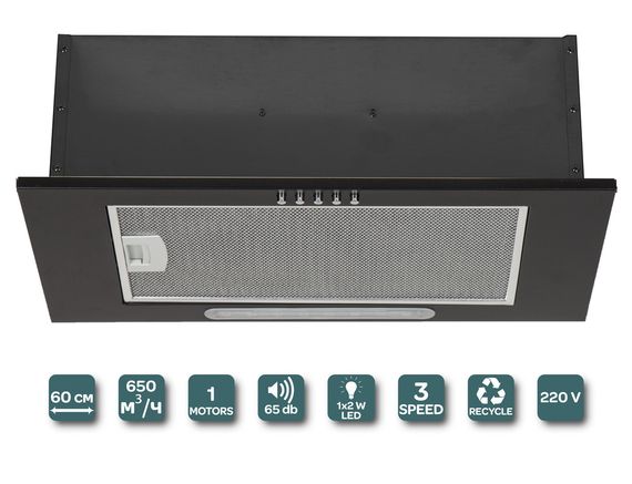 Вбудована кухонна витяжка VENTOLUX BOX 60 BK (650) PB чорна