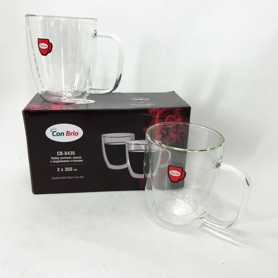 Набор стеклянных чашек с двойными стенками с ушками Con Brio СВ-8435-2, 2шт, 350мл, с двойным дном | Зображення 7